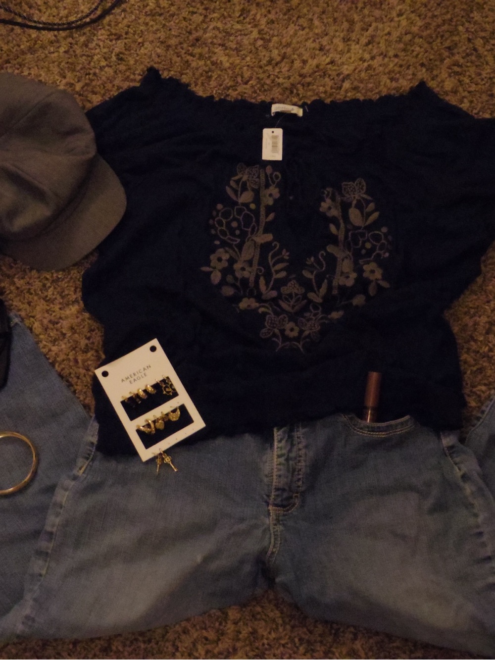 nwt aerie navy Embroidered Women's Top